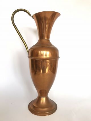 Vintage Tall Copper Jug With Brass Handle Rustic Boho Vase Cottagecore