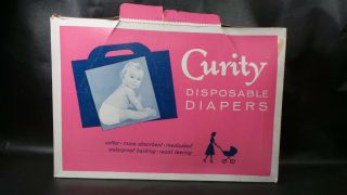 Very Rare Vintage 1960s Box Of Curity Disposable Diapers 24 Small Kendall Co Usa