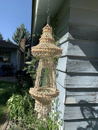 Vintage Cowrie Sea Shell Tiered Chandelier Plant Hanger 32 "
