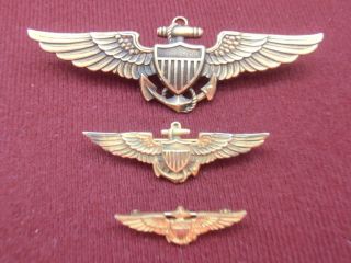 3 Wwii Us Navy - Marine Corps Pilot Wings,  Lgb,  Amico,  In Three Sizes