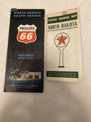 Vintage Texaco North Dakota Touring Map And Phillips 66 North Dakota & South Dak