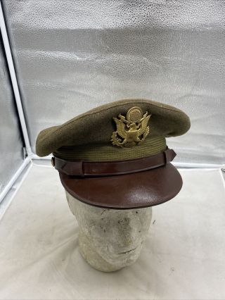 Post - Ww2 Us Officers Od Visor Hat Size 6 7/8 (vb3404