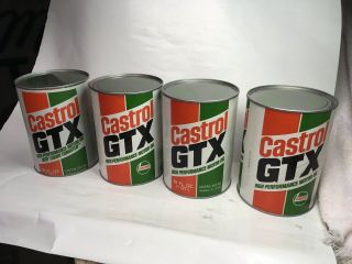 4 Vintage Full Castrol Gtx Sae 10w/50 Motor Oil 1 Quart Cardboard Cans Nos