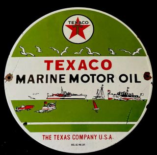 Vintage Texaco Marine Motor 12” Porcelain Sign Car Gas Oil Gasoline Automotive