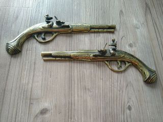 Vintage Brass Wall Hanging Flintlock Guns/pistols Halves