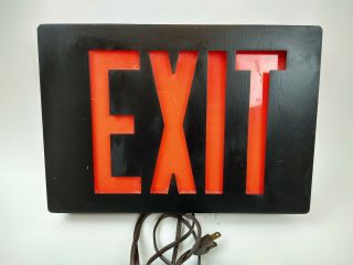 Retro Exit Sign Black Red Stencil Face Black Finish Metal Case Vintage