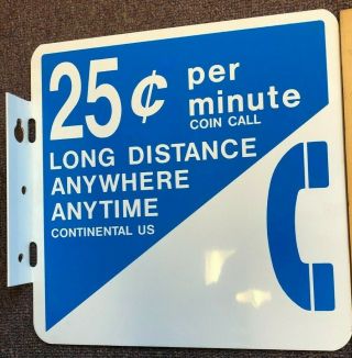 Vintage Pay Phone Sign,  Blue & White,  12x12,  Double Sided Metal (flanged),