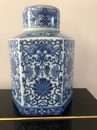 Vintage Blue & White Chinese Porcelain Hexagonal Ginger Jar Ornament Decor Gift