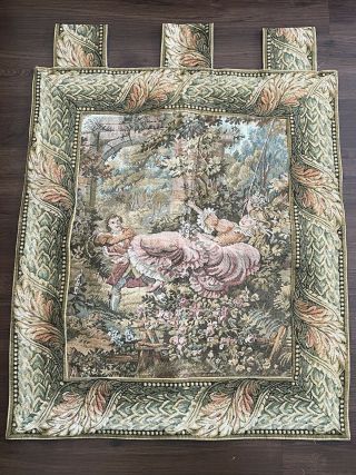 Vintage Woven Tapestry Wall Hanging Victorian Courting Couple French Art Decor