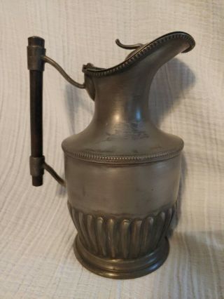 Vintage Pewter Water Pitcher Jug With Lid And Wooden Handle Simple And Elegant