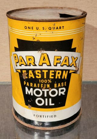 1951 PAR A FAX EASTERN 100 PARAFFINE BASE ONE QUART MOTOR OIL TIN CAN 3