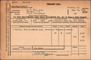 B&o Railroad Freight Bill,  Waybilled Lancaster Pa,  Safe Padlock & Hardware Co.
