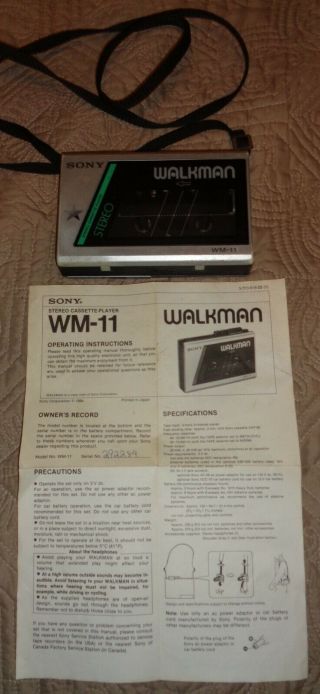 Vintage 1984 Sony Walkman Wm - 11 Cassette Player Made In Japan W/instr.