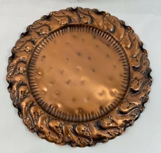 Large Gregorian Hand Hammered Solid Copper Wall Hanging Plate Charger Tray 15”
