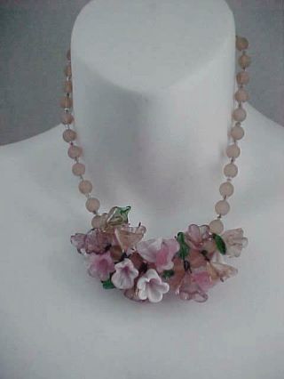Vintage French France Glass Flower Beaded Necklace