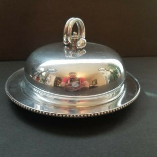 Vintage Round Aluminum Covered Butter Dish Glass Inner Lidded Plate B W Buenilum