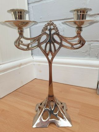 Art Nouveau / Deco Silver Tone Double Candlestick Candelabra Mackintosh Style