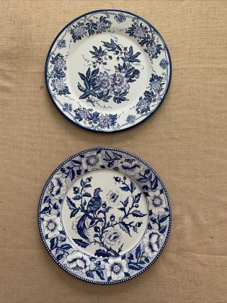 Set Of 2 Vintage Restoration Hardware Blue Garden Style Metal Plates 10.  25”