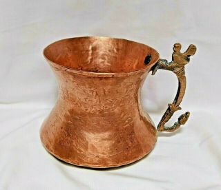 Vintage Medium Size Copper & Brass Rivet Handle With Bird On Handle Cup / Vase ?