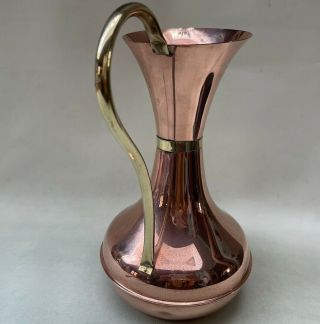 Vintage Copper Jug Flower Display Vase With Brass Trim