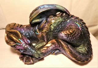 Windstone Editions “mother Dragon” (peacock Blue) Retired M.  Pena Statue 1985