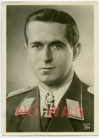 Wwii Post Card Photo Portrait Luftwaffe Ace Gerhard Köppen Sign Elite Division