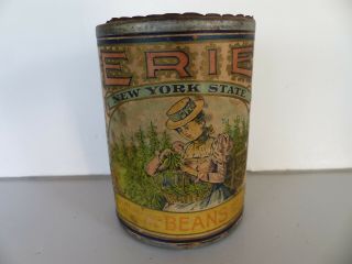 Old Food Advertising Tin Erie York State Beans Erie Preserving Buffalo Ny