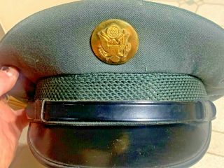 WW2 US ARMY AIR CORPS OFFICERS PILOT OD VISOR CRUSHER HAT EAGLE PIN IDENTIFIED 3