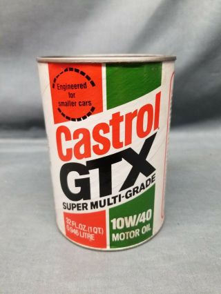Vintage Castrol Gtx Motor Oil Quart Cardboard Can 10w - 40 Full