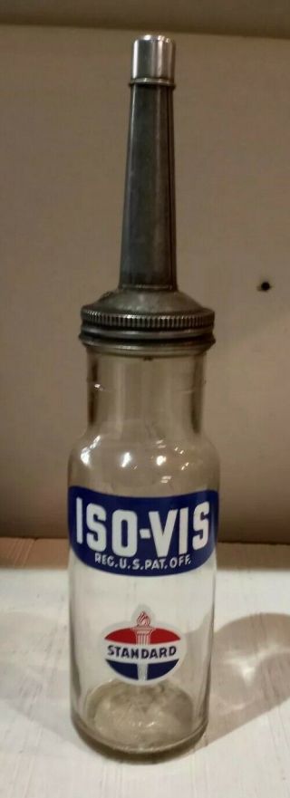 Vintage Standard Oil Company Iso - Vis Vintage Glass Motor Oil Bottle