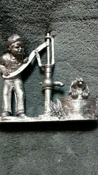 Vintage Michael Ricker Pewter,  " Jon Boy With Water Pump Dog Bath "