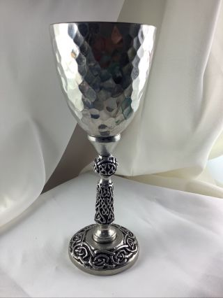 Fellowship Foundry Hammered Pewter Celtic Knot Chalice Goblet 6 - 3/4” High