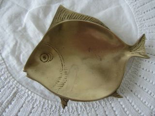 Vintage Solid Brass Fish Trinket Dish Piece 7 " X 5 ".