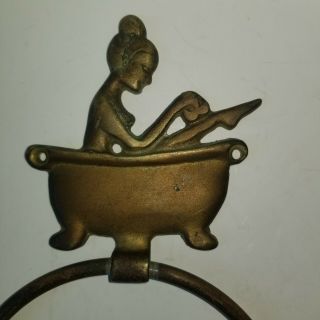 Vintage Brass Towel Ring Holder Lady Woman In Bathtub
