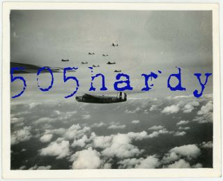 Wwii Us Gi Photo - Aerial View Marked B - 24 Bombers Flying In Combat Box 1