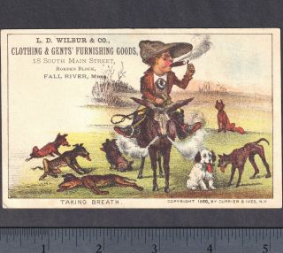 Currier & Ives 1880 Fall River Ma Taking Breath Fox Hunter Dog Comic Trade Card