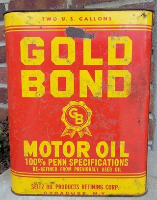 Vtg Advertising Gold Bond Motor Oil 2 Gallon Tin Gas Can Syracuse Ny