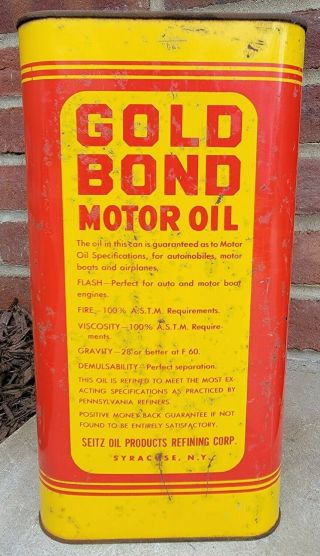 VTG ADVERTISING GOLD BOND MOTOR OIL 2 GALLON TIN GAS CAN SYRACUSE NY 2