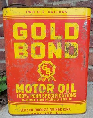VTG ADVERTISING GOLD BOND MOTOR OIL 2 GALLON TIN GAS CAN SYRACUSE NY 3