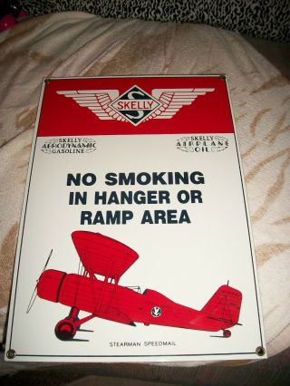 Ande Rooney Sign Skelly Gasoline And Skelly Airplane Oil Porcelain 9 1/2 In 13 1