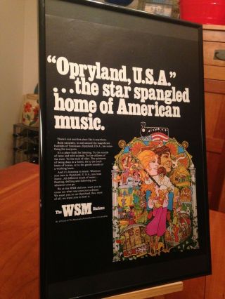 Big 11x17 Framed " Opryland Usa " Nashville Tennessee & Wsm Radio Station Promo Ad