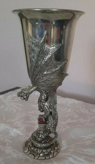 Fellowship Foundry Tall Pewter Goblet Dragon Purple Glass Ball - Late 1980s