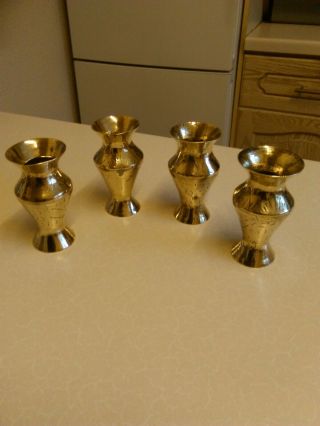4 X Similar Vintage Miniature Brass Vases - 10cm Tall (2997)