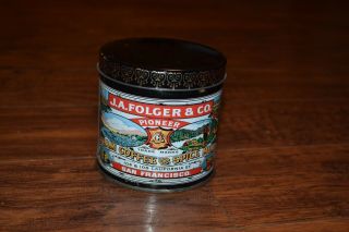 J.  A.  Folger & Co.  Pioneer Steam Coffee & Spice Mills Tin