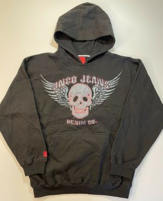 Vintage Jnco Jeans Mens 90s Hoodie Skull Wings Spell Out Logo Sweatshirt Sz L
