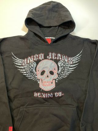 Vintage JNCO Jeans Mens 90s Hoodie Skull Wings Spell Out Logo Sweatshirt Sz L 2