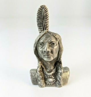 Vintage Pewter Spoontiques Native American Indian Brave Warrior Bust