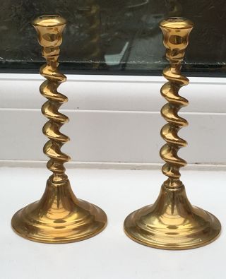 Vintage Brass Candle Holders.  Twist Stem 12 Cm.  Made In England