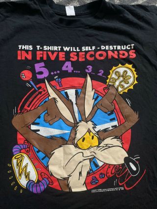 Vtg 90s Wile E Coyote Looney Tunes Double Sided Ss Tshirt Sz L 90s Space Jam