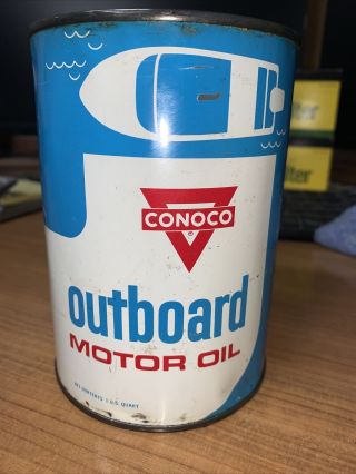 Oil Vintage Conoco Outboard Boat Motor Oil Tin Can Full